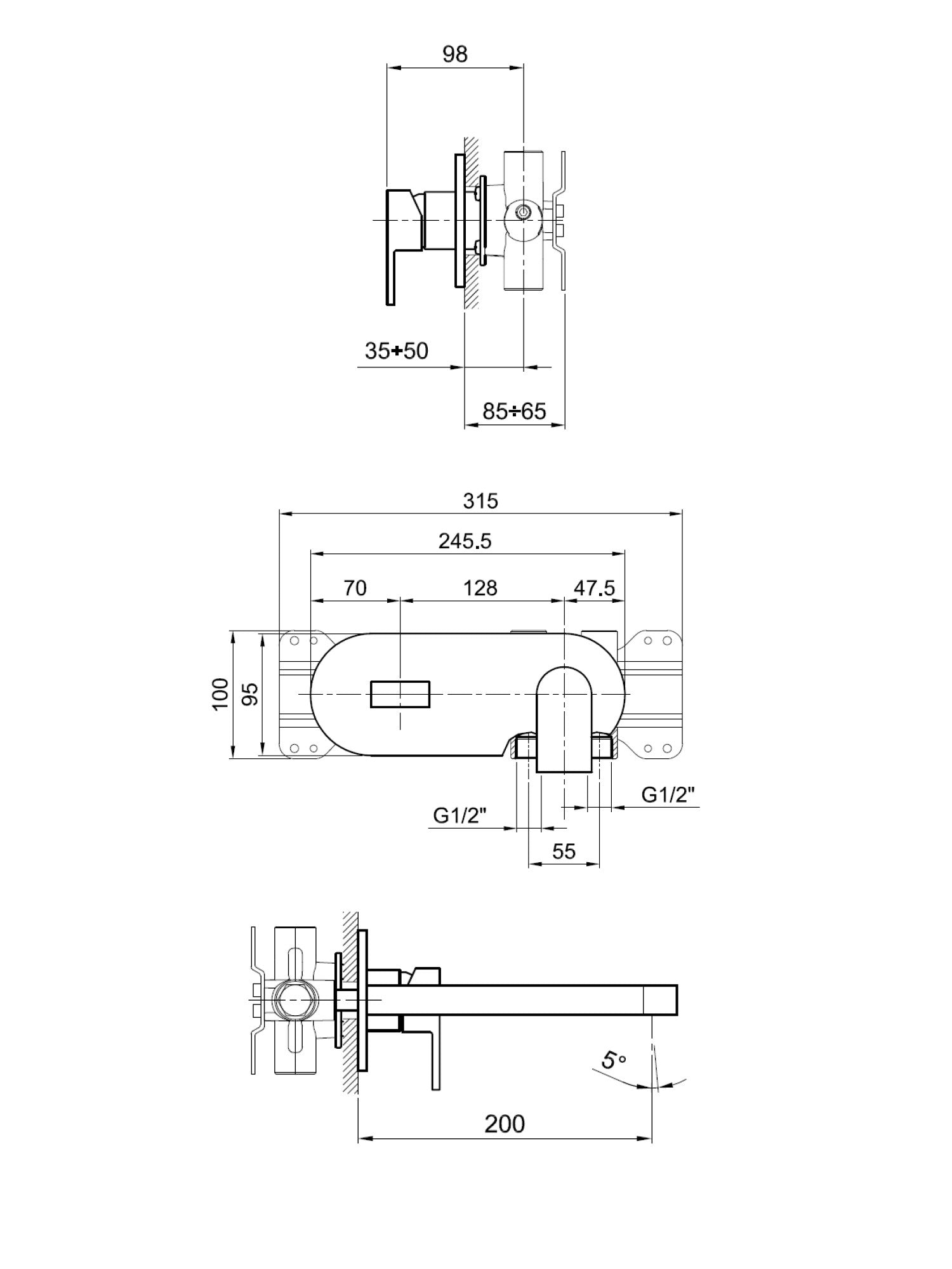 Mare Wall-Mounted Basin Mixer #V013B