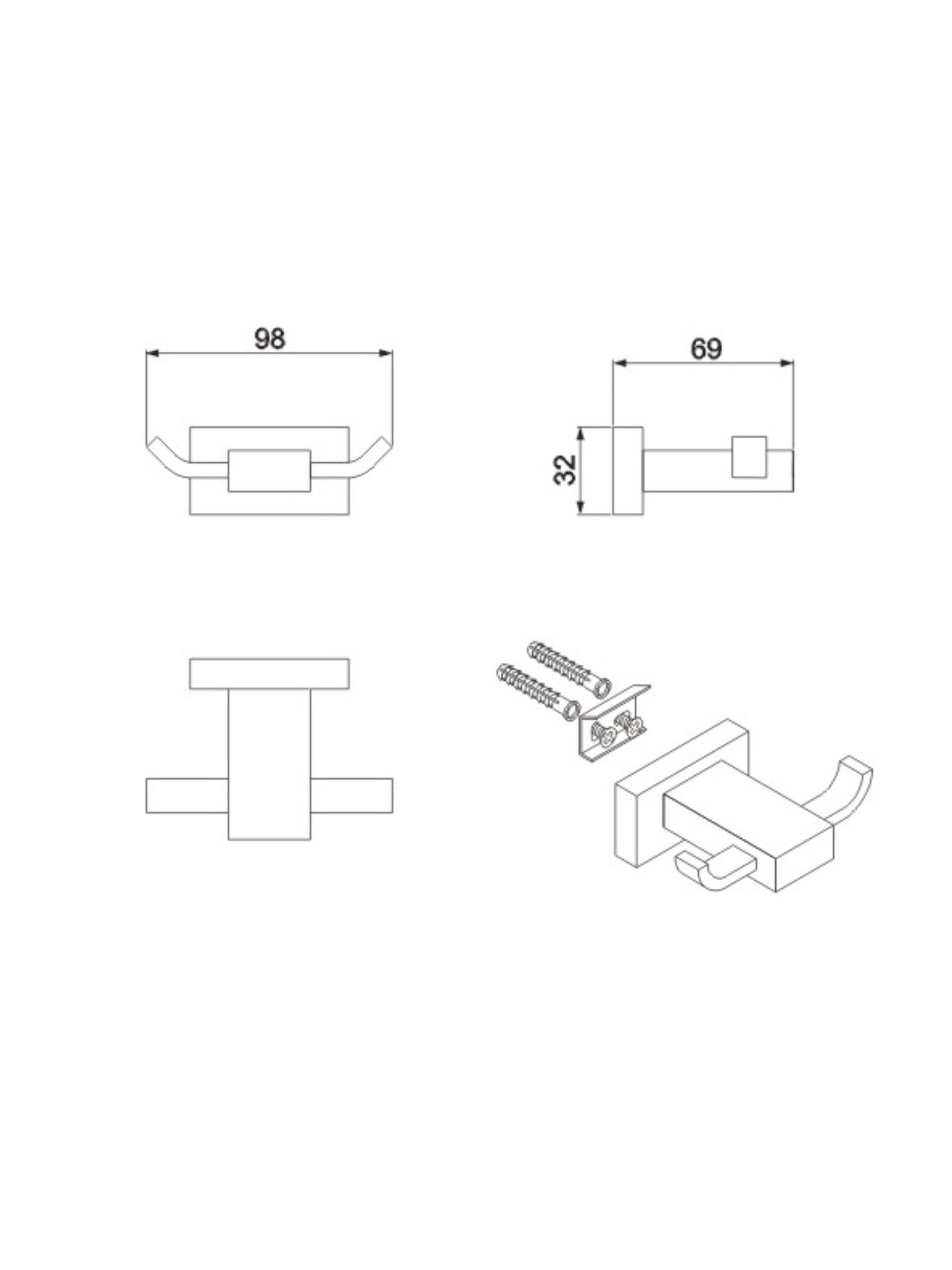 Klear Double Robe Hook #JM-1532