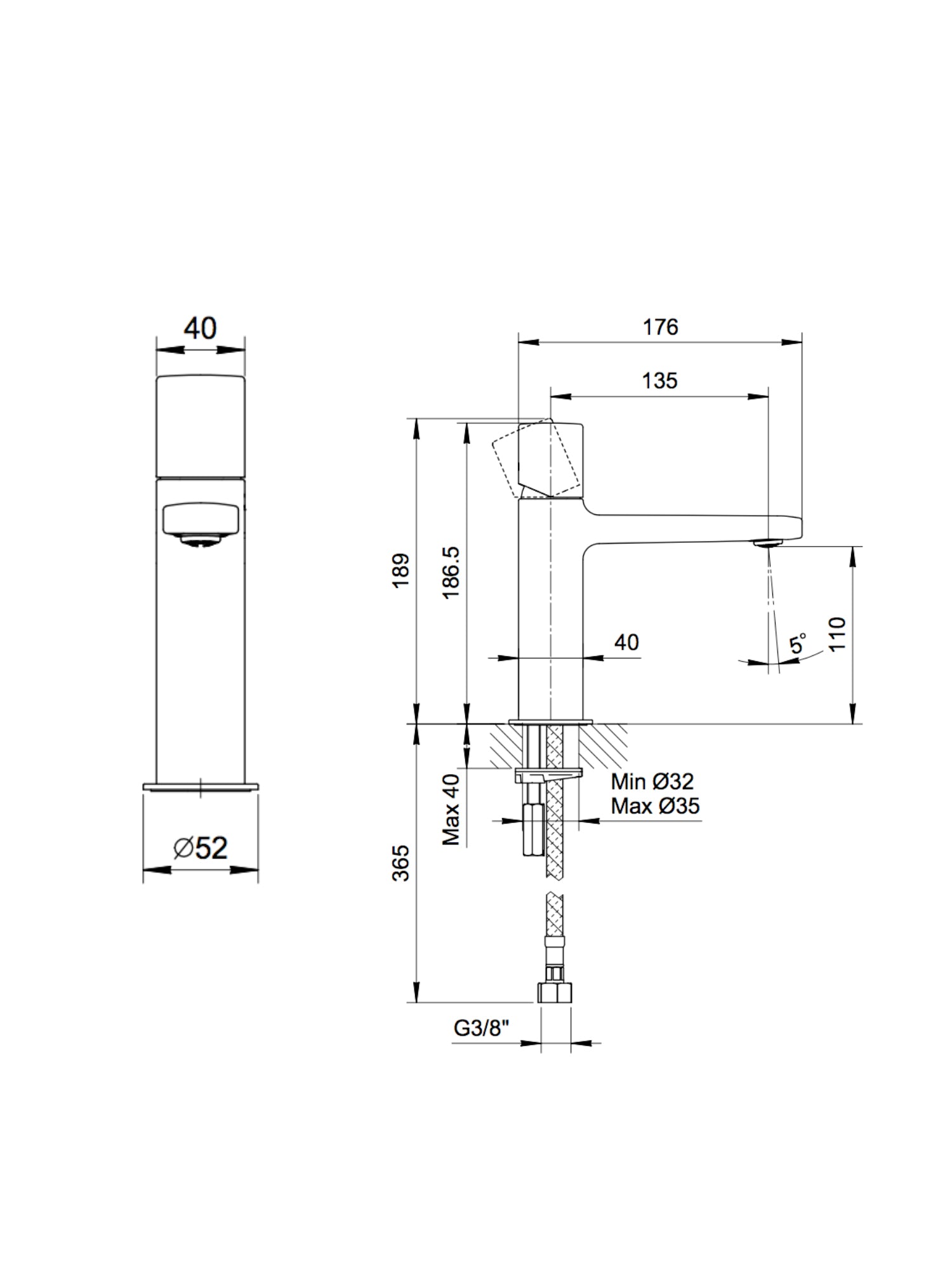 Lamé Basin Mixer w/o Pop-Up Waste #M004WF