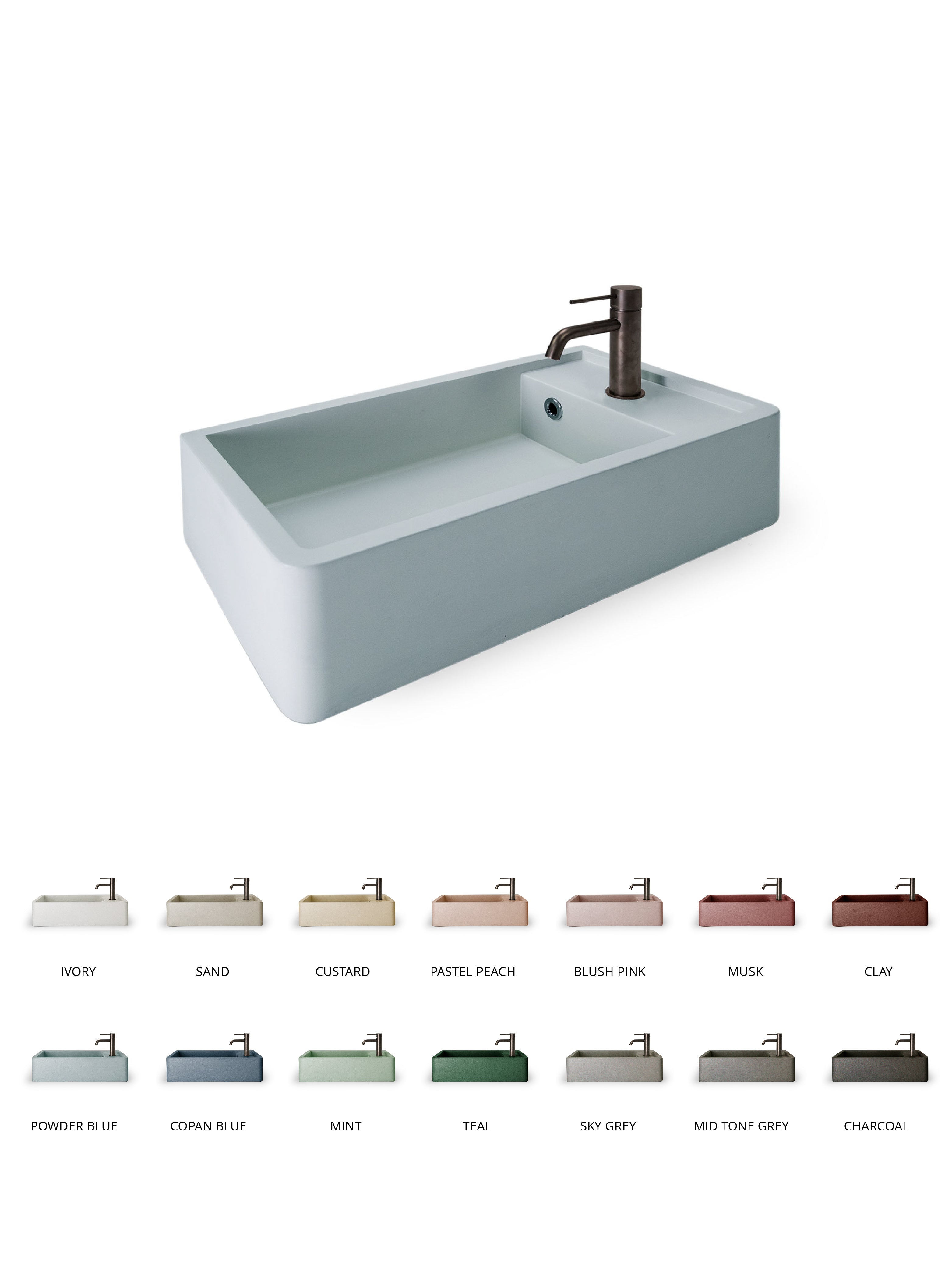 Shelf 02 Concrete Countertop Basin w/ Tap Hole & Overflow Kit