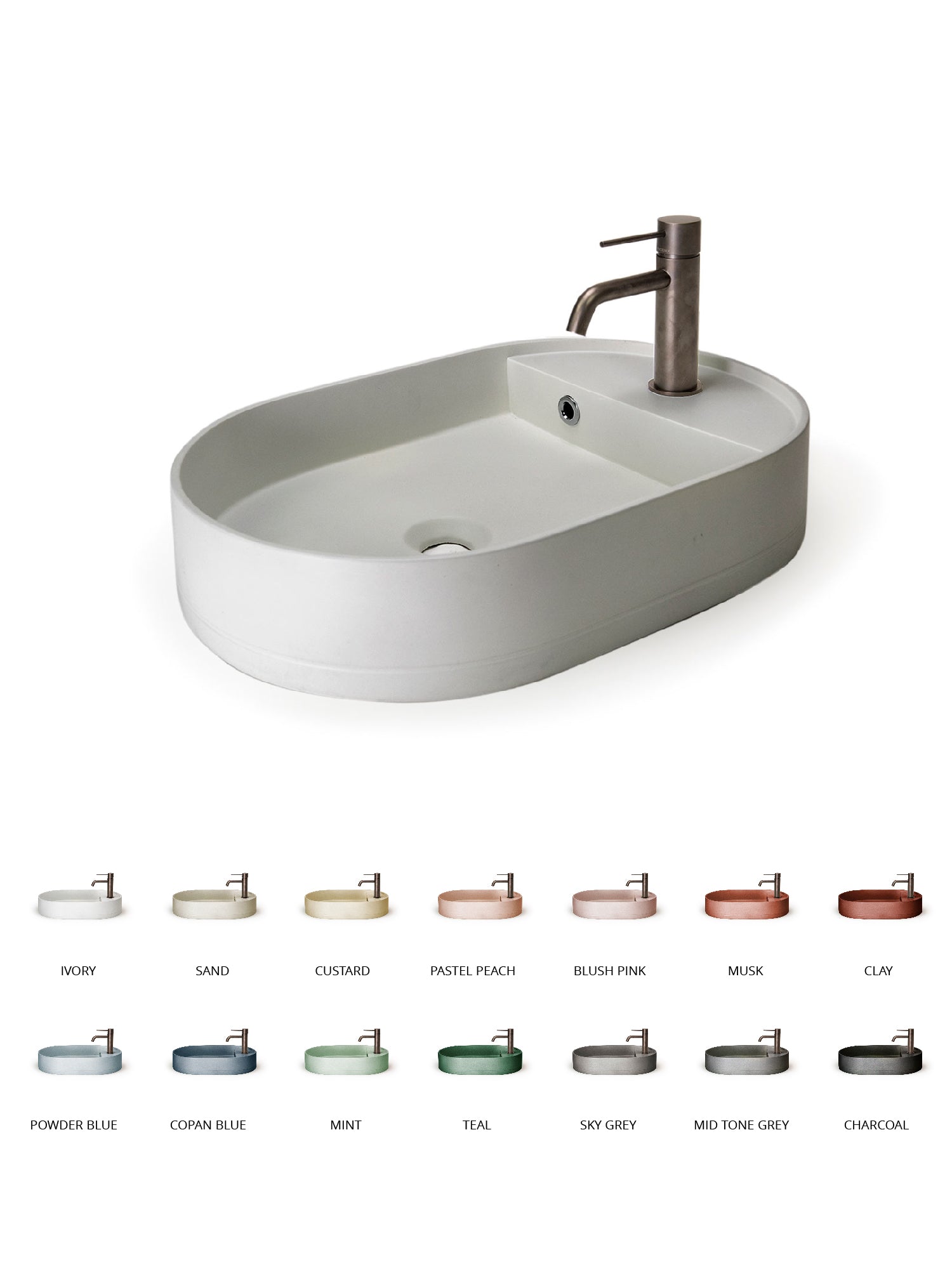 Shelf Oval Concrete Countertop Basin w/ Tap Hole & Overflow kit