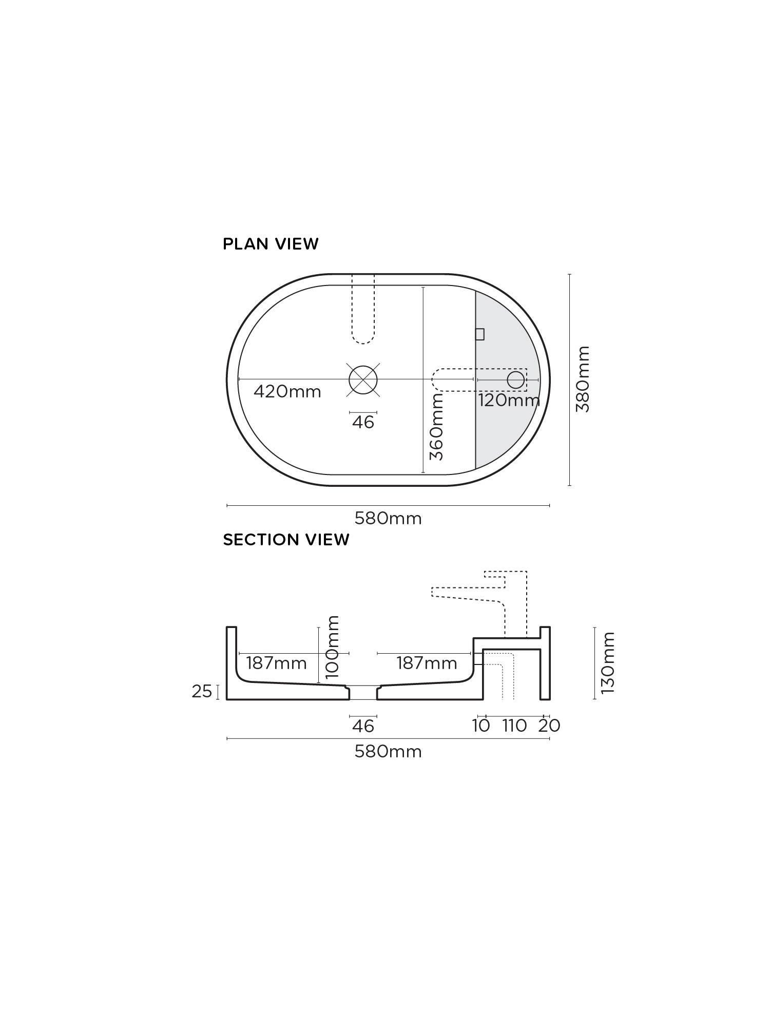 Shelf Oval Concrete Countertop Basin w/ Tap Hole & Overflow kit