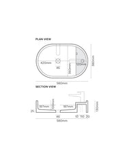 Shelf Oval Concrete Countertop Basin w/ Tap Hole & Overflow kit