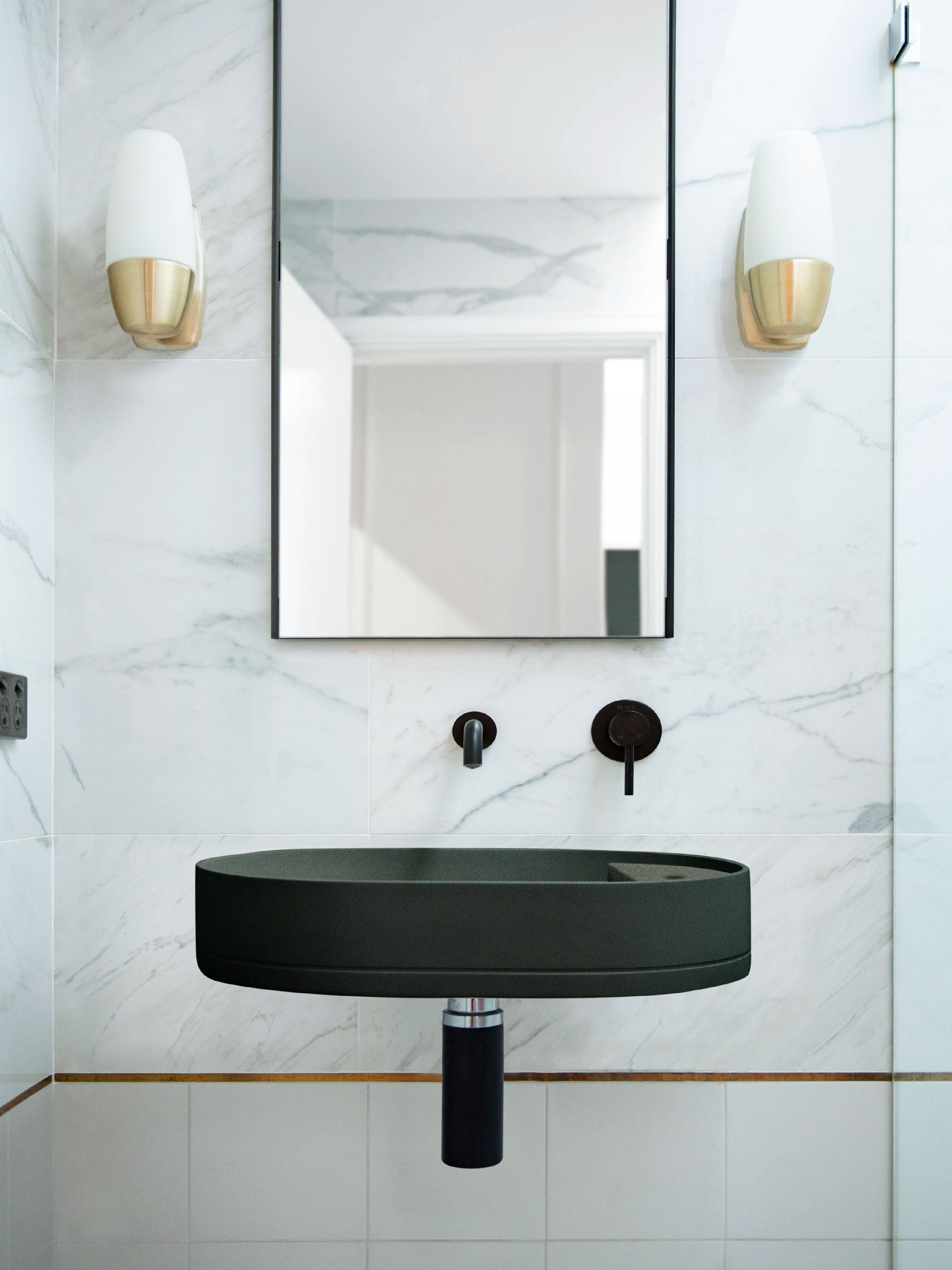 Shelf Oval Concrete Wall Hung Basin w/ Tap Hole & Overflow Kit