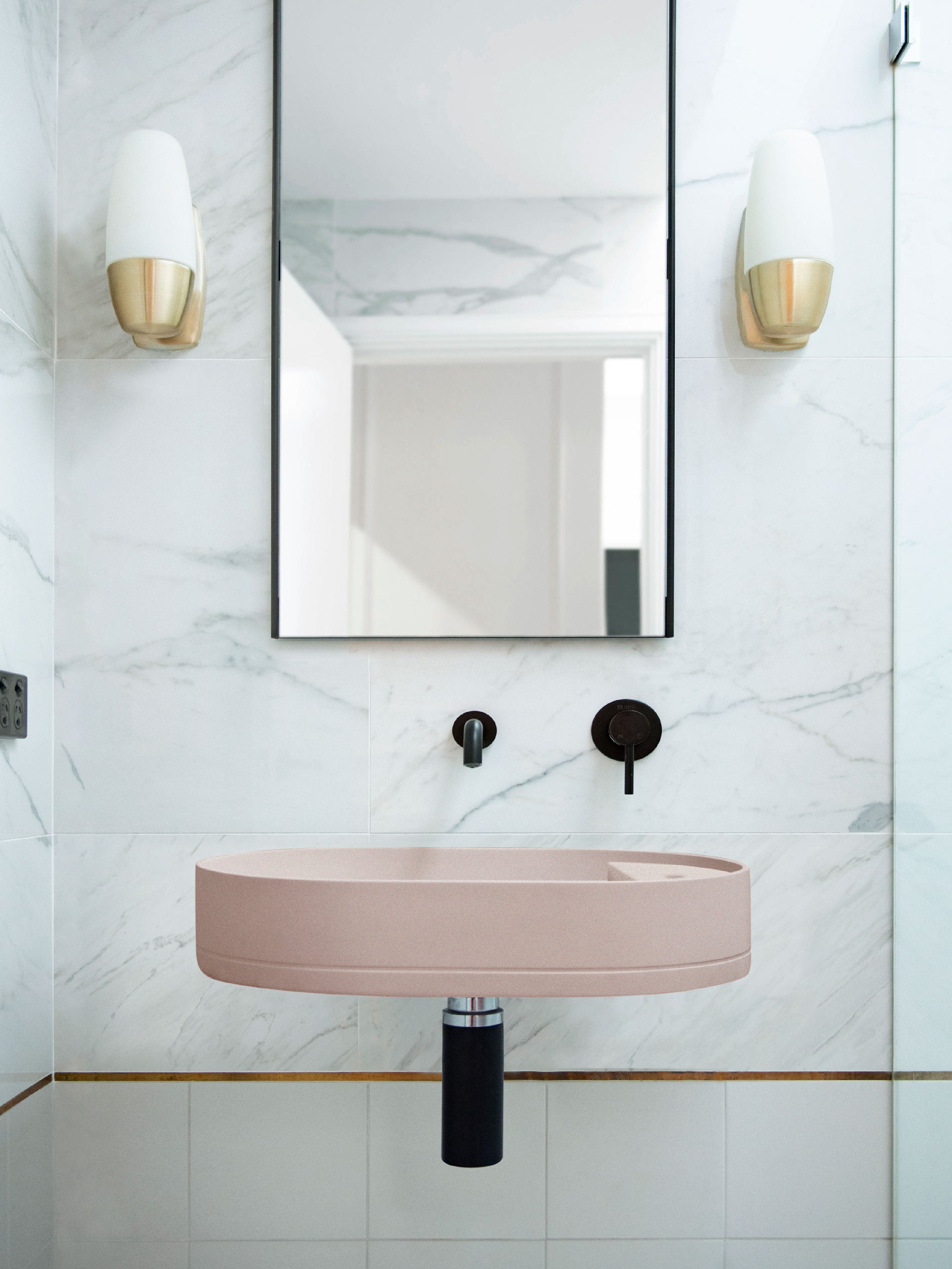 Shelf Oval Concrete Wall Hung Basin w/ Tap Hole & Overflow Kit
