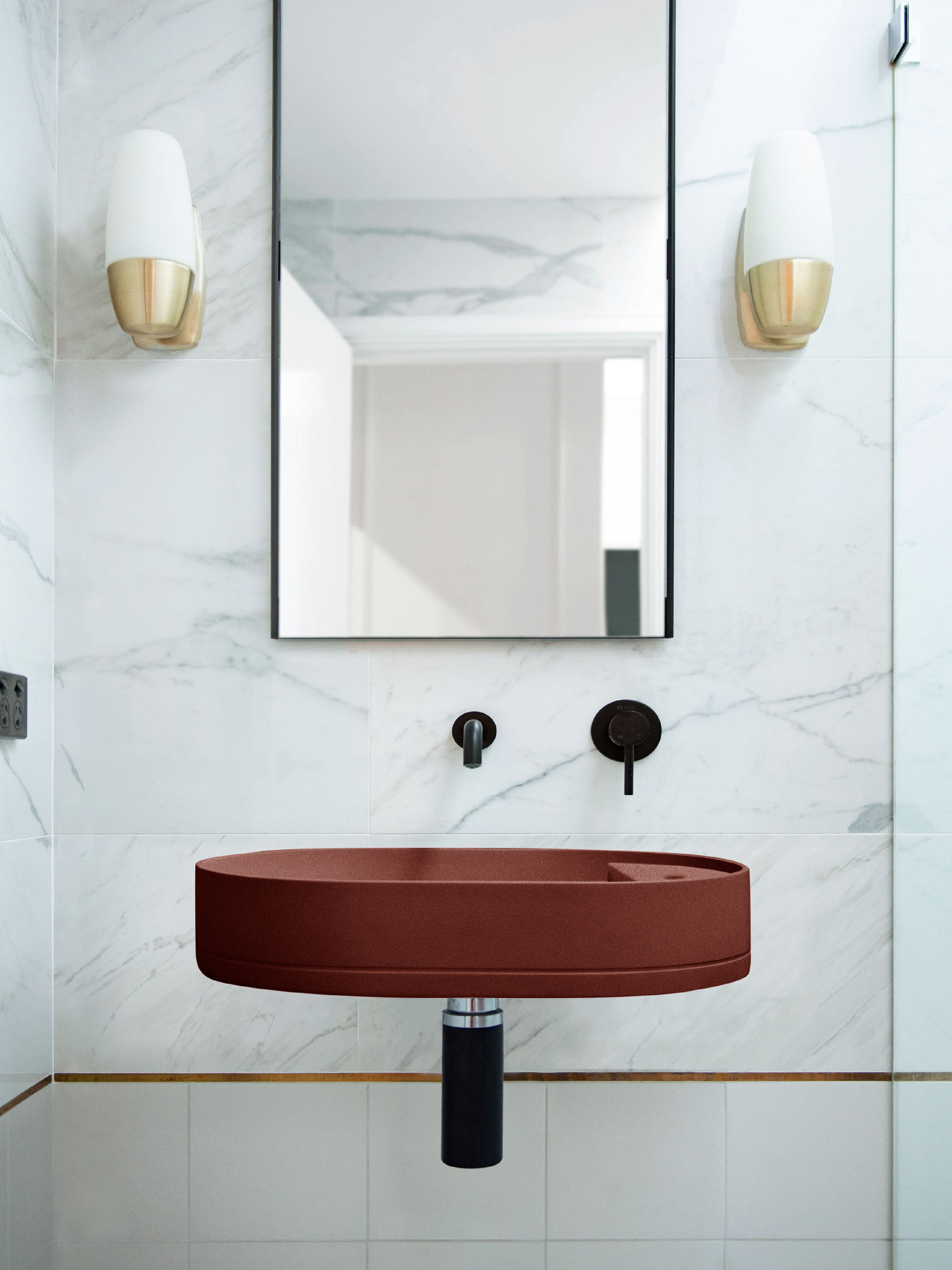 Shelf Oval Concrete Wall Hung Basin w/ Tap Hole & Overflow Kit