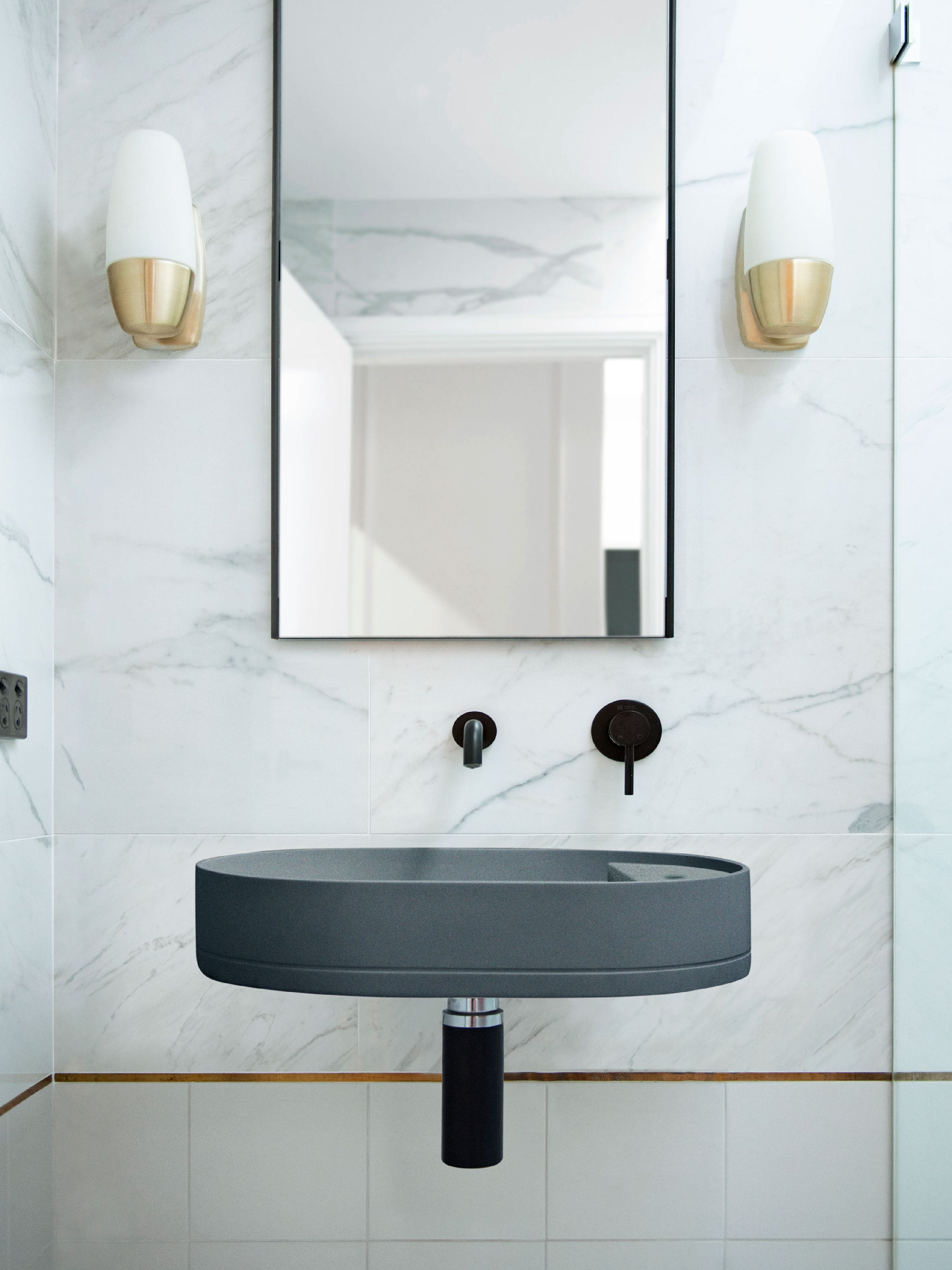 Shelf Oval Concrete Wall Hung Basin w/ Tap Hole & Overflow Kit