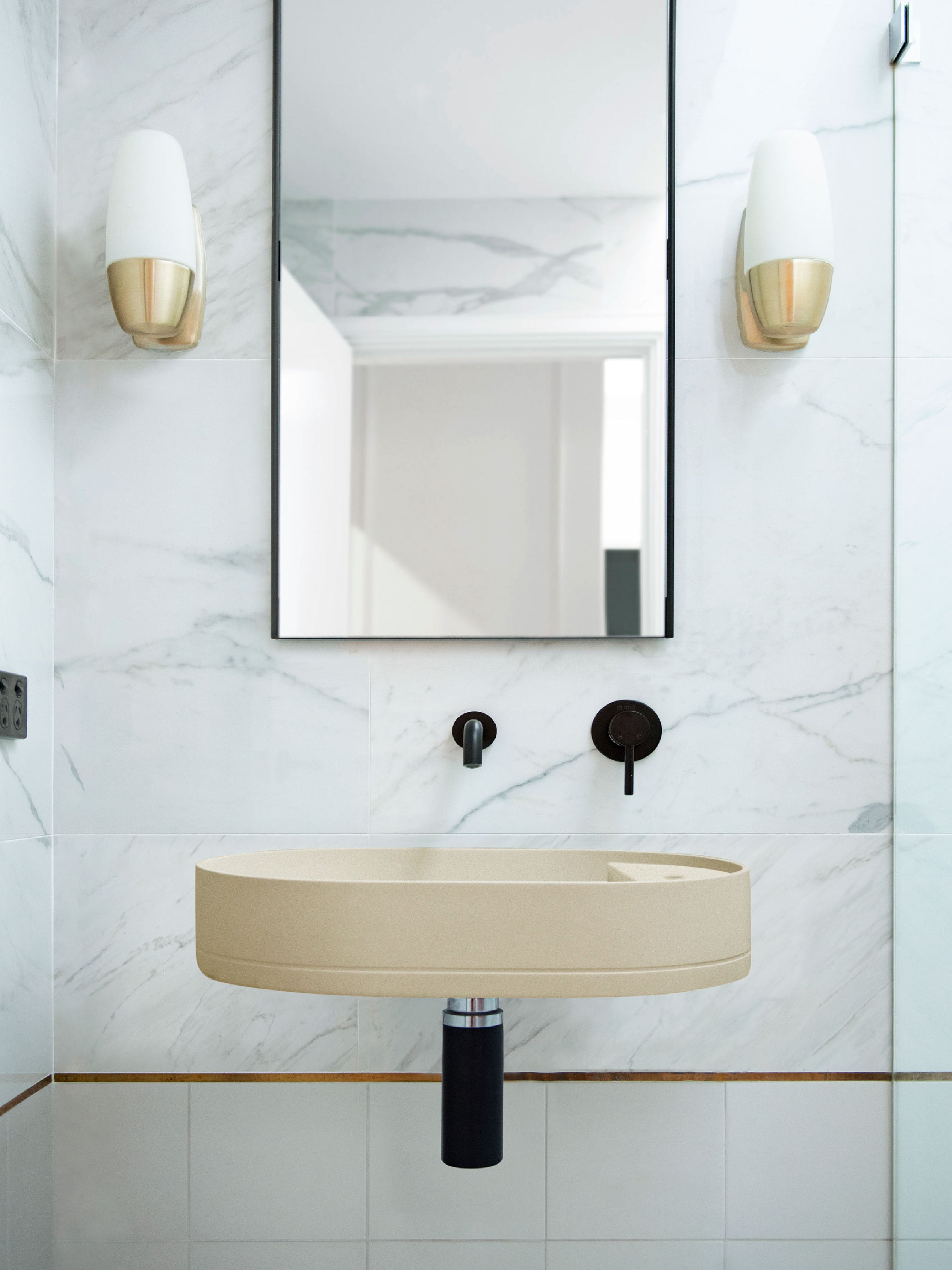 Shelf Oval Concrete Wall Hung Basin w/ Tap Hole & Overflow Kit