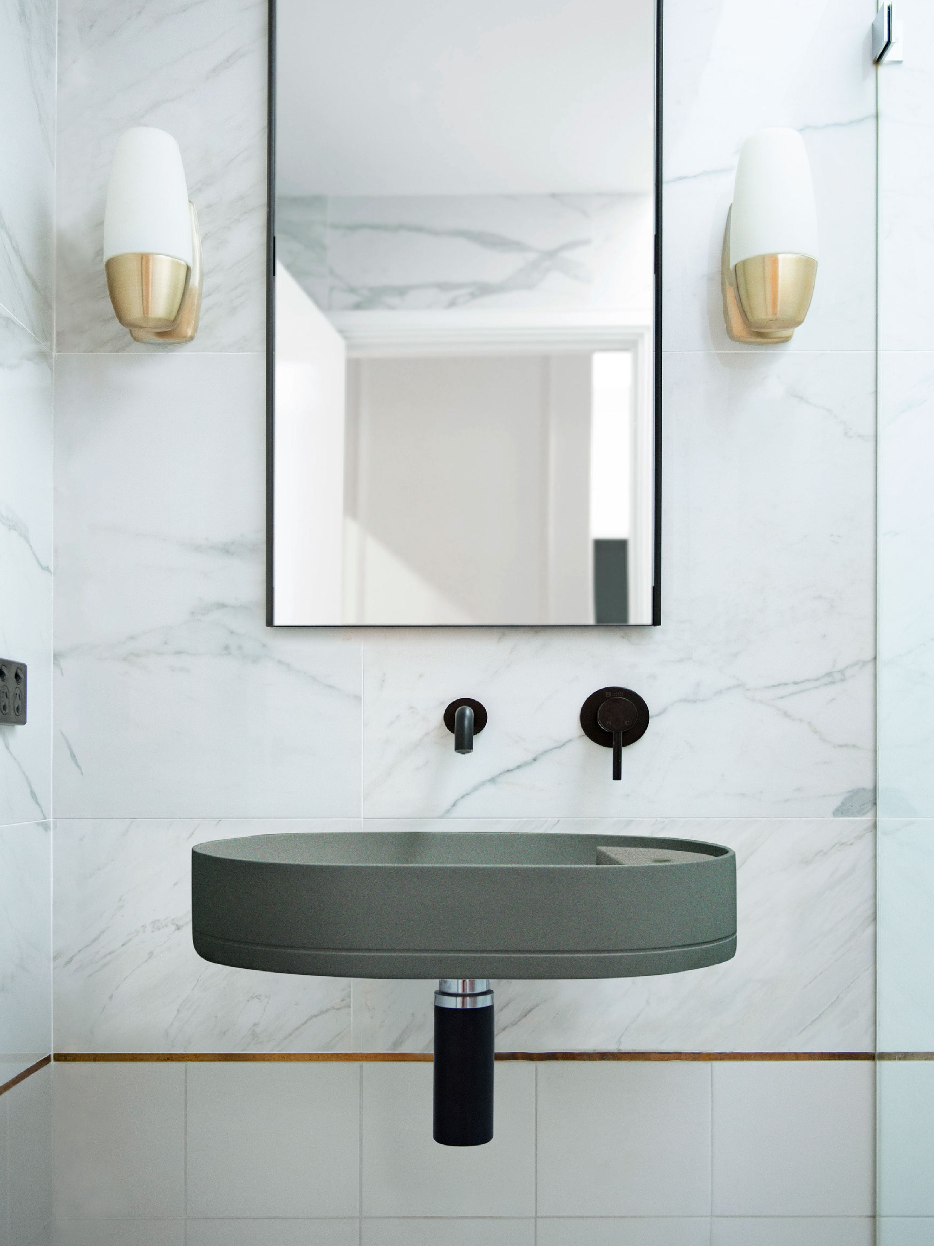Shelf Oval Concrete Wall Hung Basin w/ Tap Hole & Overflow Kit