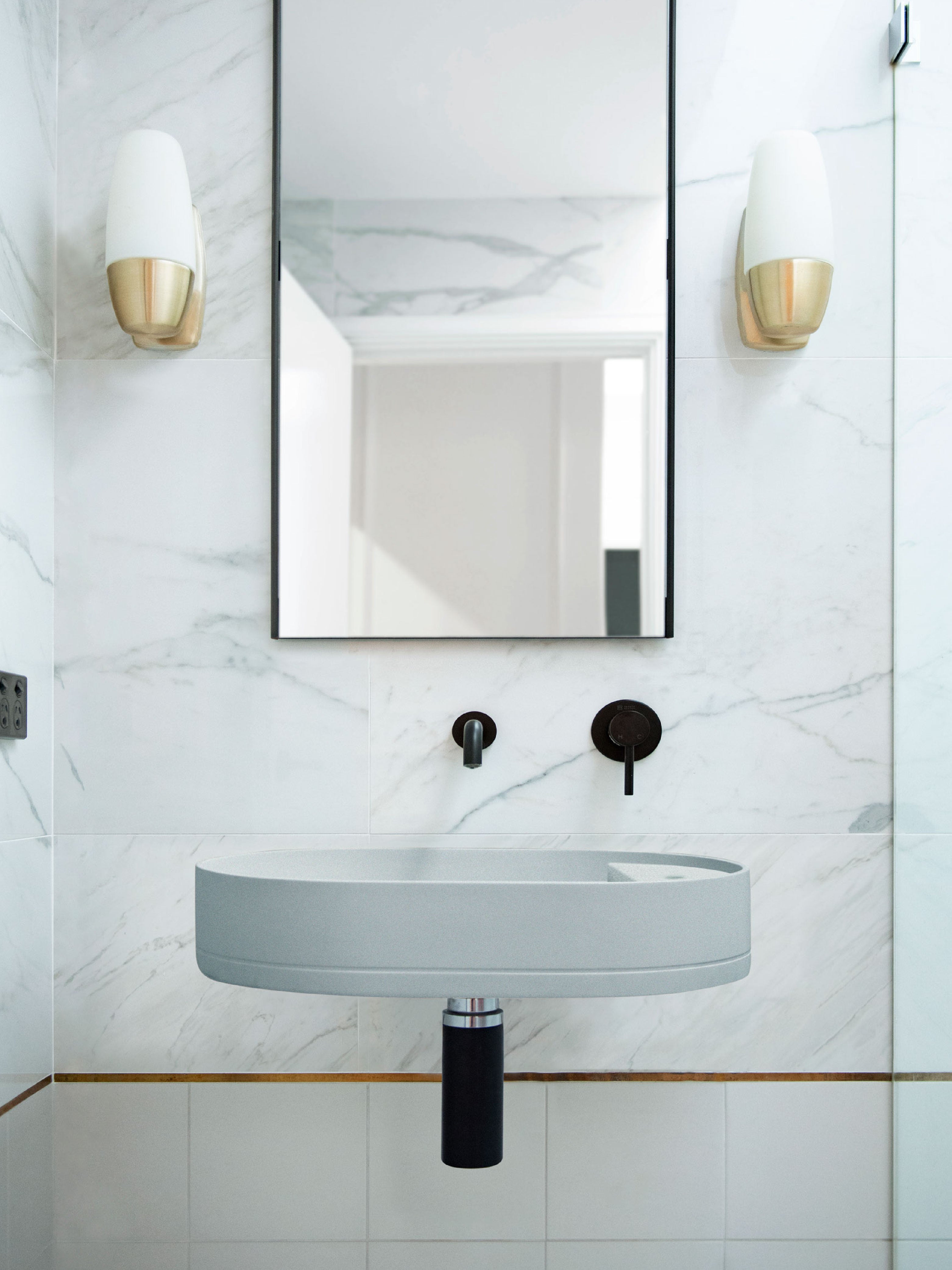 Shelf Oval Concrete Wall Hung Basin w/ Tap Hole & Overflow Kit