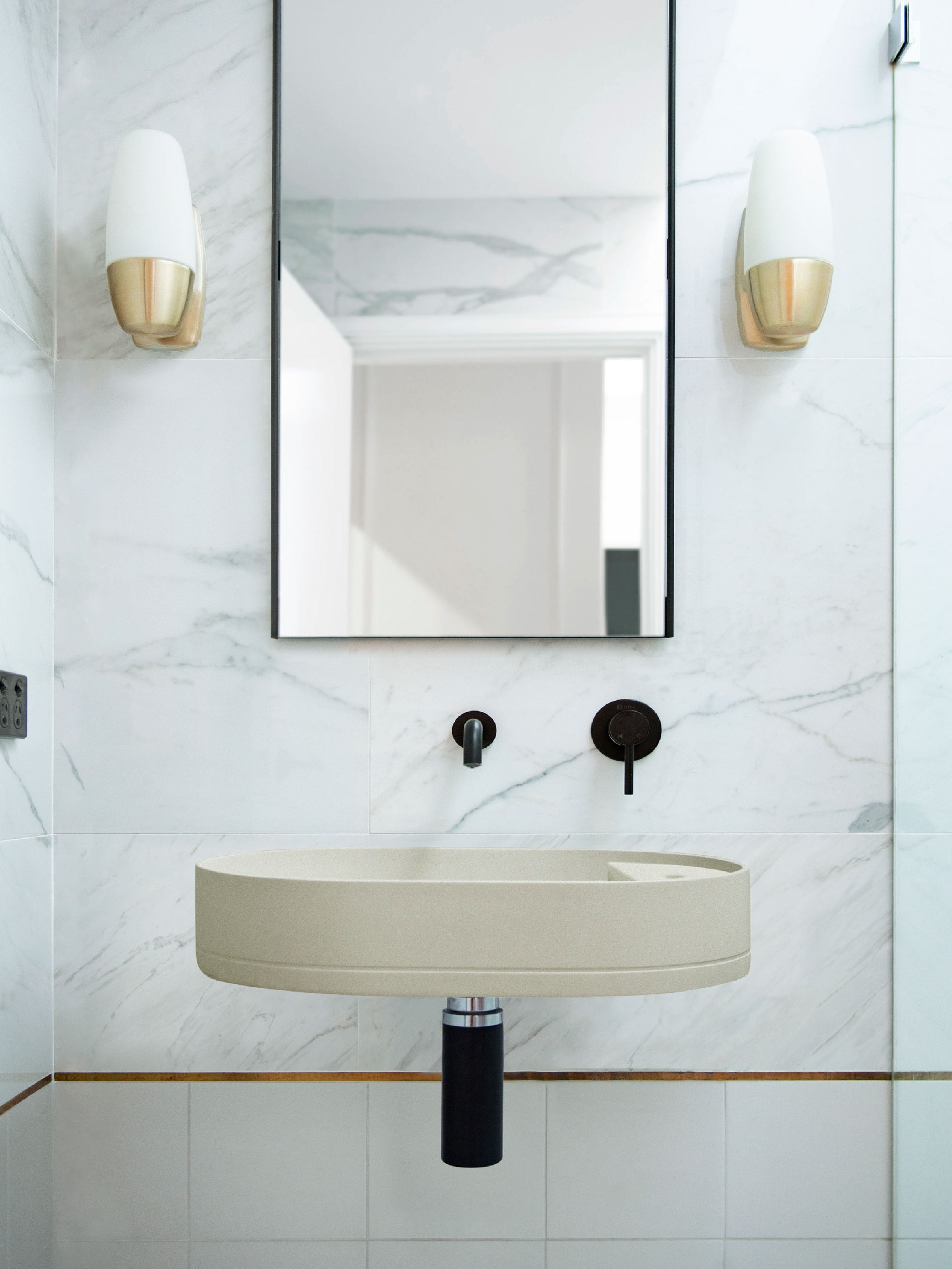 Shelf Oval Concrete Wall Hung Basin w/ Tap Hole & Overflow Kit