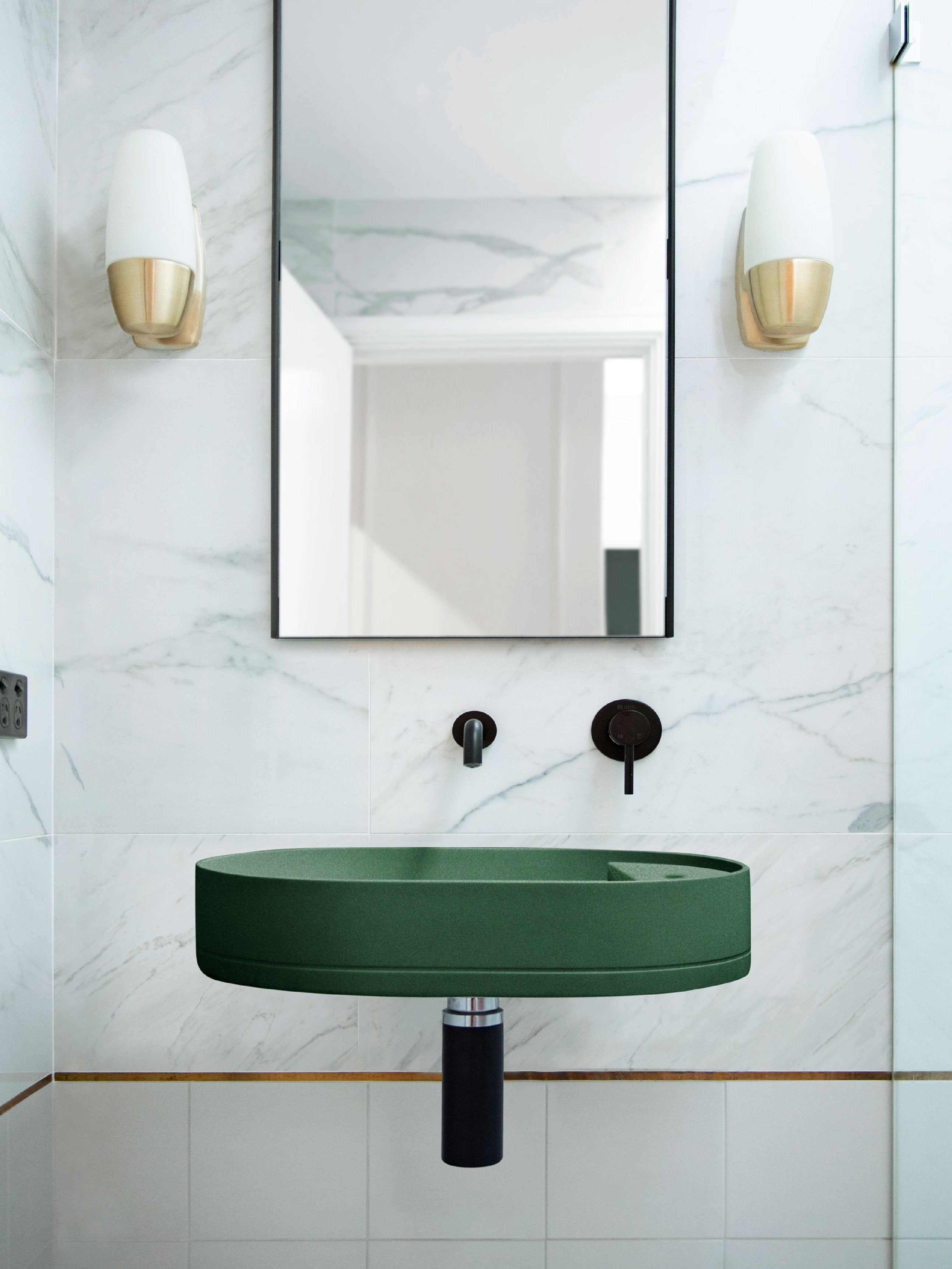 Shelf Oval Concrete Wall Hung Basin w/ Tap Hole & Overflow Kit