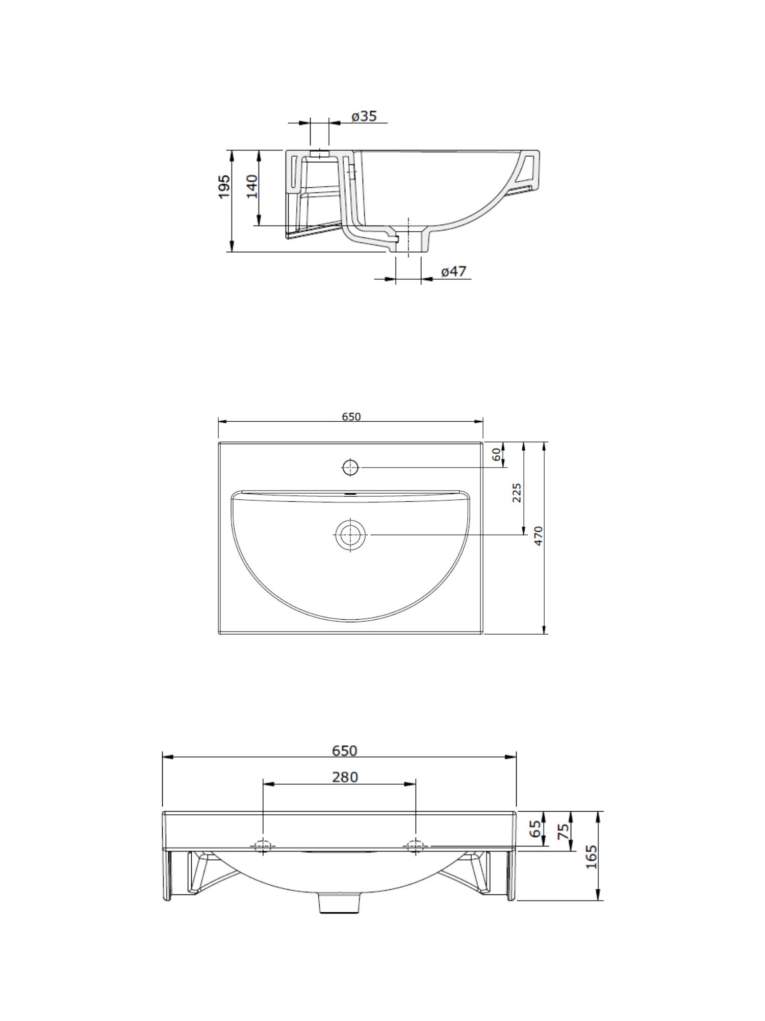 URB.Y 65 Wall-Mounted Basin #140350