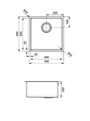 Reginox Miami Gun Metal 40X40L Single Bowl Kitchen Sink