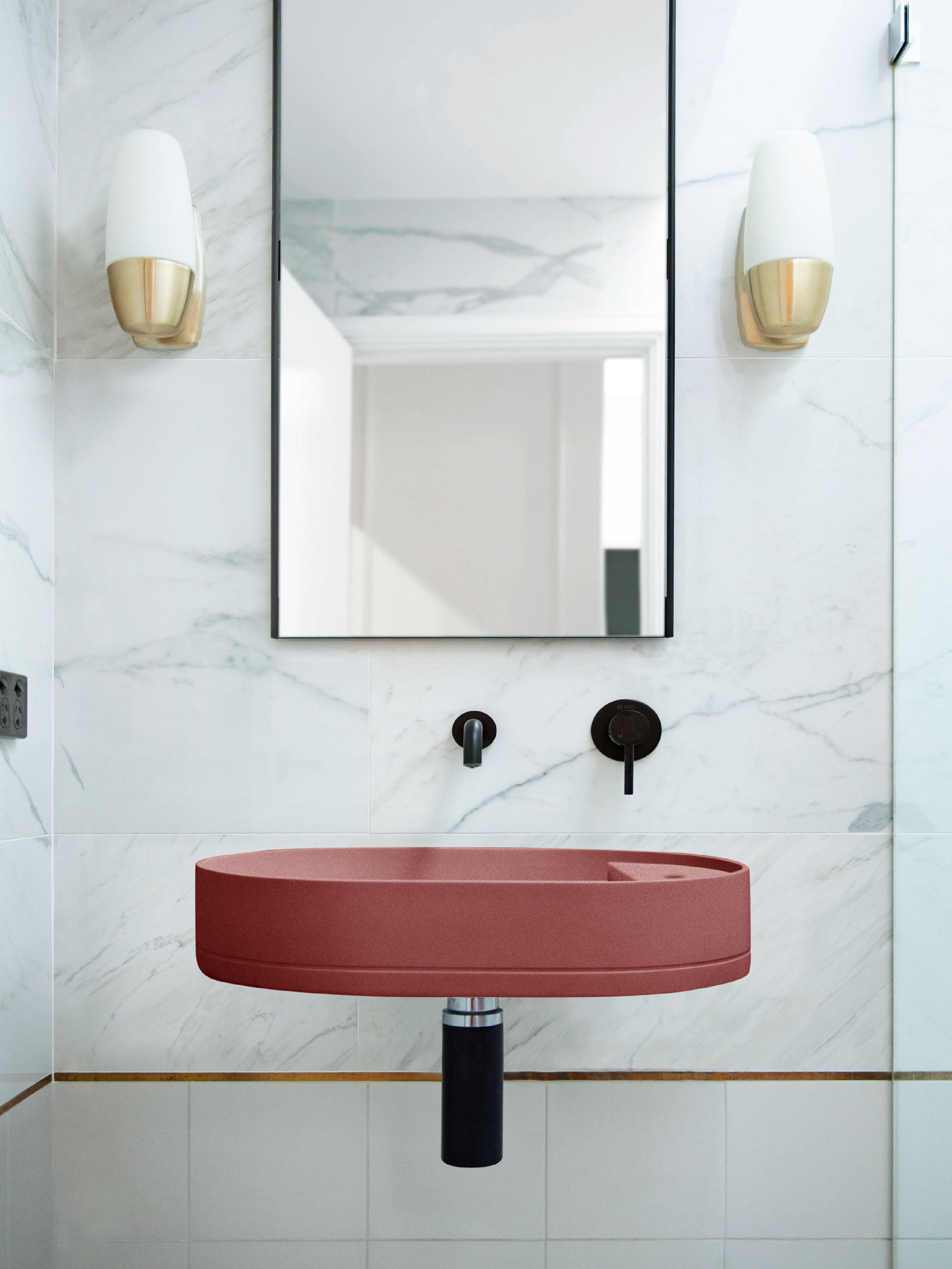 Shelf Oval Concrete Wall Hung Basin w/ Tap Hole & Overflow Kit (Avail. in 14 Colours)
